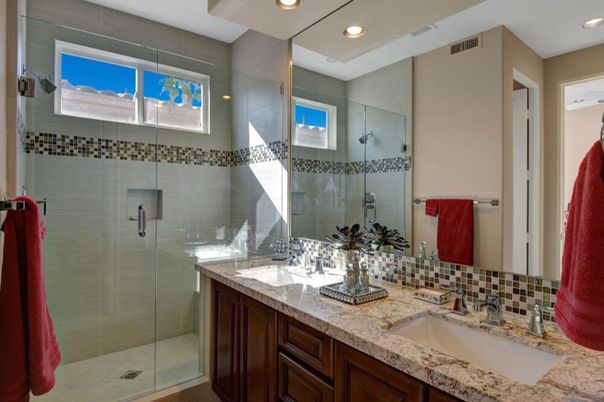 Bathroom, Dual Sink Vanities, Glass Shower, Interior, Recessed Lighting
