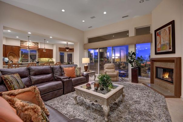 Dining room, Fireplace, Interior, Living room, Pendant Lights, Recessed Lighting