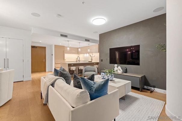 Interior, Kitchen, Living room, Pendant Lights, Recessed Lighting, Wood Texture Flooring
