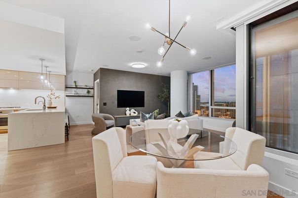 Dining room, Interior, Kitchen, Living room, Pendant Lights, Wood Texture Flooring