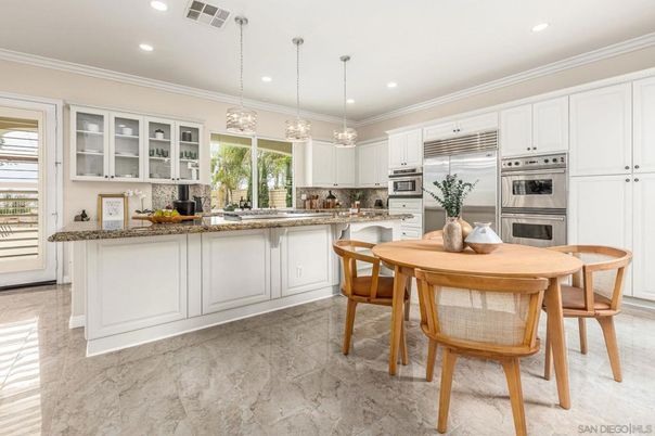 Dining room, Interior, Kitchen, Marble, Pendant Lights, Recessed Lighting, Stainless Steel Appliances