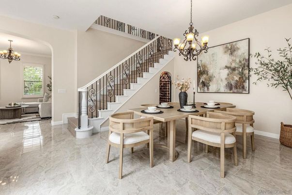 Chandelier, Dining room, Interior, Marble