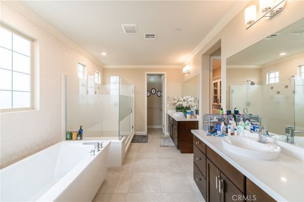 Bathroom, Dual Sink Vanities, Glass Shower, Interior, Recessed Lighting