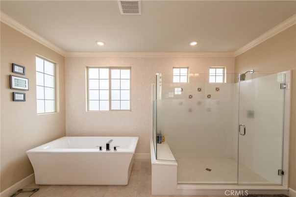 Bathroom, Free Standing Baths, Glass Shower, Interior, Recessed Lighting