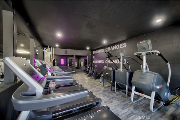 Fitness Equipment, Gym, Interior, Recessed Lighting, Wood Texture Flooring