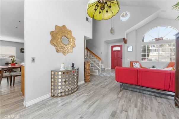 Dining room, Interior, Living room, Pendant Lights, Wood Texture Flooring