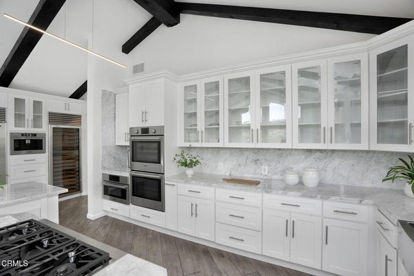 Interior, Kitchen, Stainless Steel Appliances, Wooden Beams, Wood Texture Flooring