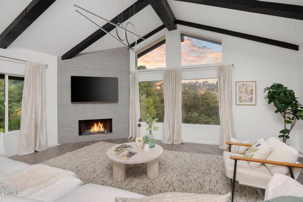 Fireplace, Interior, Living room, Wooden Beams, Wood Texture Flooring