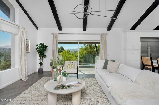 Interior, Living room, Stainless Steel Appliances, Wooden Beams, Wood Texture Flooring