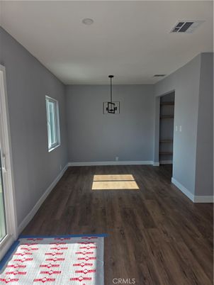 Empty room, Interior, Pendant Lights, Wood Texture Flooring