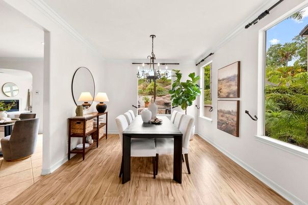 Chandelier, Dining room, Interior, Pendant Lights, Wood Texture Flooring