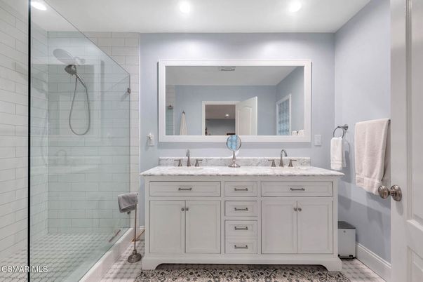 Bathroom, Dual Sink Vanities, Glass Shower, Interior, Recessed Lighting
