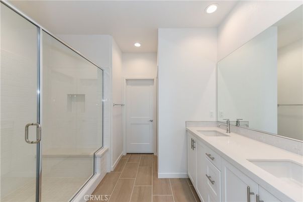 Bathroom, Dual Sink Vanities, Glass Shower, Interior, Recessed Lighting