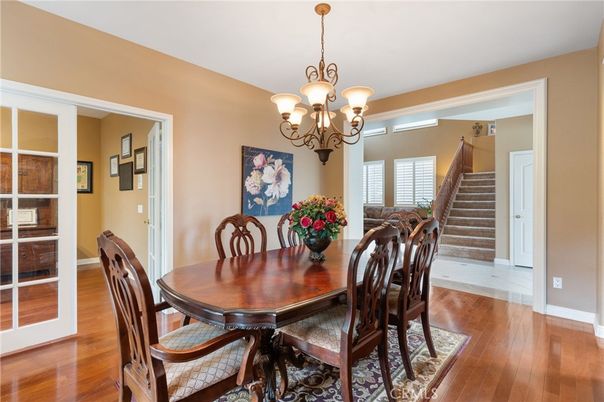 Chandelier, Dining room, Interior, Wood Texture Flooring