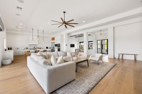 Interior, Kitchen, Living room, Pendant Lights, Recessed Lighting, Stainless Steel Appliances, Wood Texture Flooring