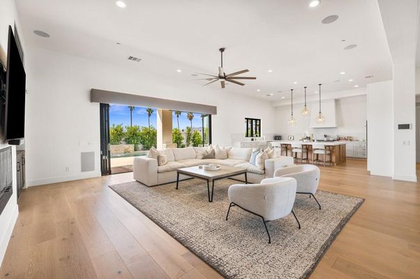 Interior, Kitchen, Living room, Pendant Lights, Recessed Lighting, Wood Texture Flooring