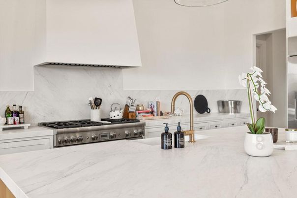Interior, Kitchen, Marble Walls, Stainless Steel Appliances