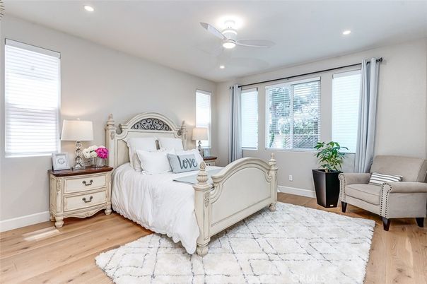Bedroom, Interior, Recessed Lighting, Wood Texture Flooring