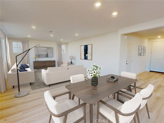 Dining room, Interior, Living room, Recessed Lighting, Wood Texture Flooring