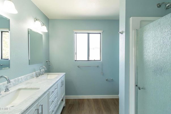 Bathroom, Dual Sink Vanities, Interior, Wood Texture Flooring