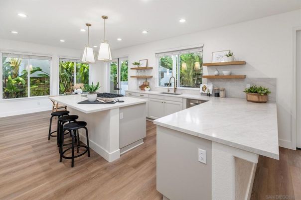 Interior, Kitchen, Pendant Lights, Recessed Lighting, Wood Texture Flooring