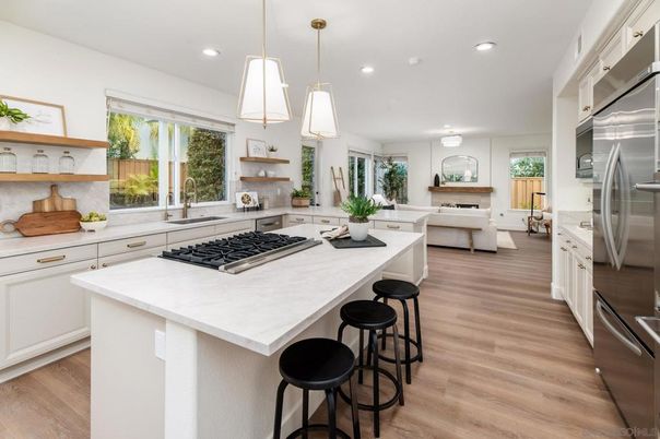 Interior, Kitchen, Living room, Pendant Lights, Recessed Lighting, Stainless Steel Appliances, Wood Texture Flooring