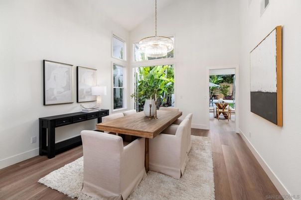 Dining room, Interior, Pendant Lights, Wood Texture Flooring