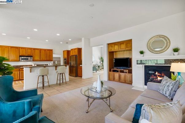 Fireplace, Interior, Kitchen, Living room, Recessed Lighting
