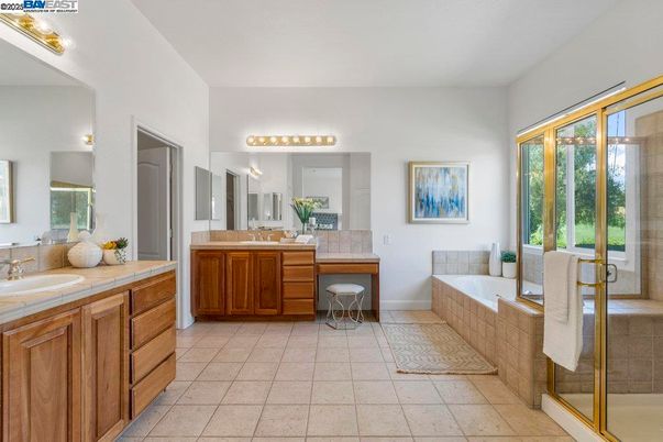 Bathroom, Dual Sink Vanities, Glass Shower, Interior, Tile Countertops