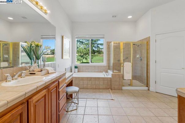Bathroom, Glass Shower, Interior, Recessed Lighting, Tile Countertops