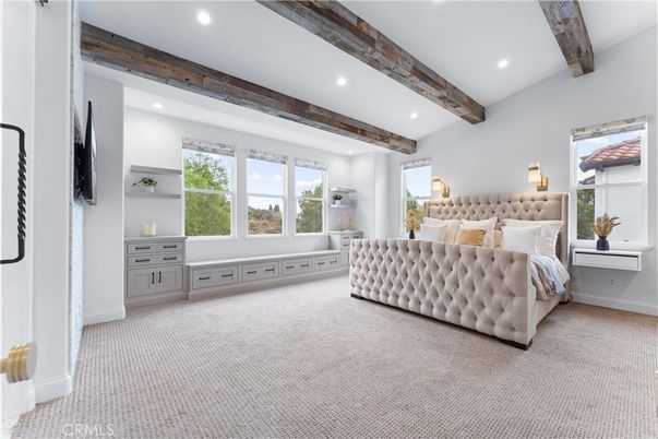 Bedroom, Interior, Recessed Lighting, Wooden Beams