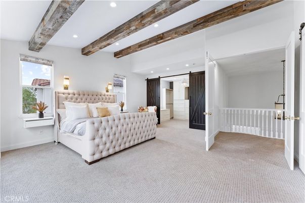 Bedroom, Interior, Recessed Lighting, Wooden Beams