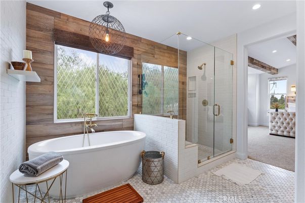 Bathroom, Free Standing Baths, Glass Shower, Interior, Recessed Lighting