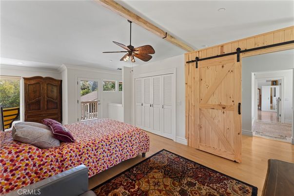 Bedroom, Interior, Recessed Lighting, Wooden Beams, Wood Texture Flooring