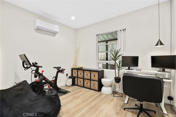 Fitness Equipment, Home Office, Interior, Recessed Lighting, Wood Texture Flooring