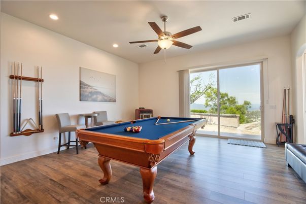 Billiard Table, Game Room, Interior, Recessed Lighting, Wood Texture Flooring