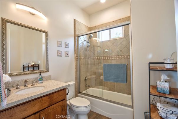 Bathroom, Glass Shower, Interior, Recessed Lighting, Wood Texture Flooring