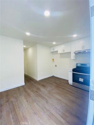 Empty room, Interior, Kitchen, Recessed Lighting, Wood Texture Flooring