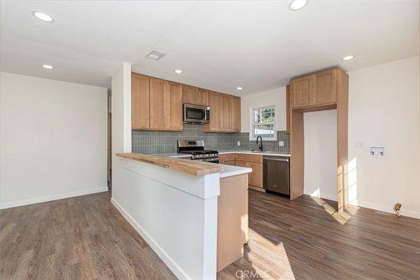 Interior, Kitchen, Recessed Lighting, Wood Texture Flooring