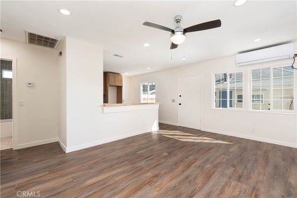 Empty room, Interior, Kitchen, Recessed Lighting, Wood Texture Flooring