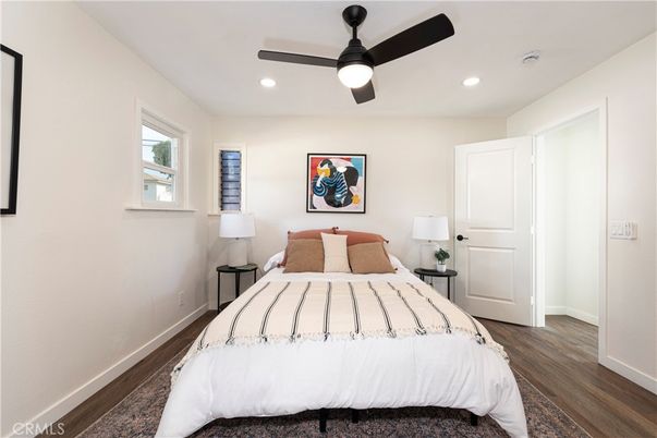 Bedroom, Interior, Recessed Lighting, Wood Texture Flooring