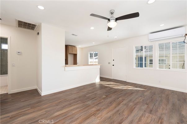 Empty room, Interior, Kitchen, Recessed Lighting, Wood Texture Flooring