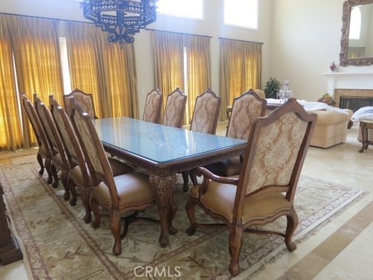 Chandelier, Dining room, Fireplace, Interior