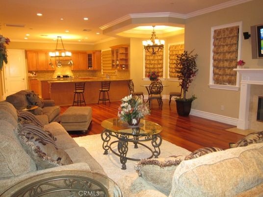 Chandelier, Dining room, Interior, Kitchen, Living room, Recessed Lighting, Wood Texture Flooring