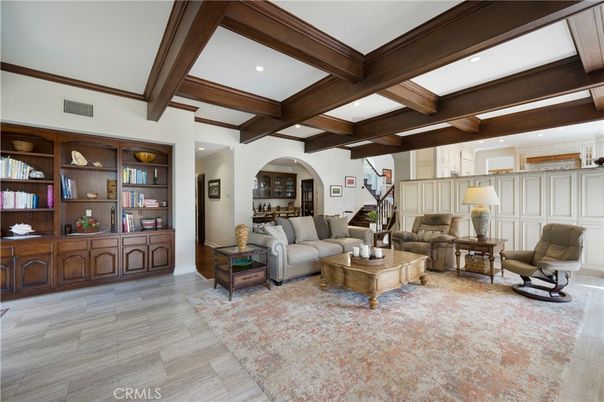 Interior, Living room, Recessed Lighting, Wooden Beams, Wood Texture Flooring