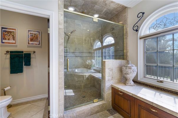 Bathroom, Glass Shower, Interior, Recessed Lighting, Tile Countertops