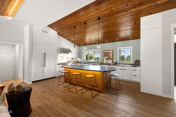Interior, Kitchen, Pendant Lights, Recessed Lighting, Wooden Ceilings, Wood Texture Flooring