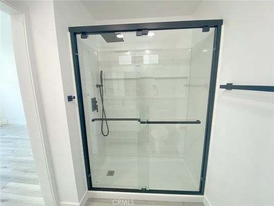 Bathroom, Glass Shower, Interior, Wood Texture Flooring