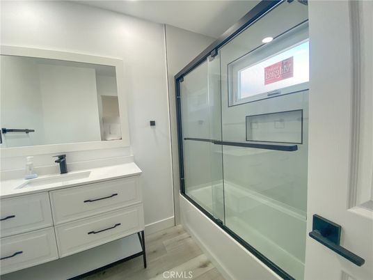 Bathroom, Glass Shower, Interior, Wood Texture Flooring