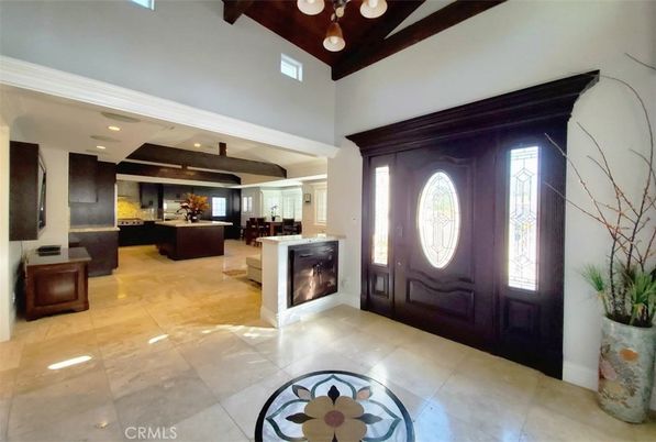 Fireplace, Interior, Kitchen, Pendant Lights, Recessed Lighting, Wooden Beams